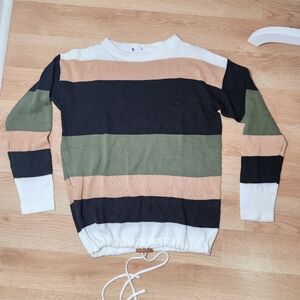 Source Unknown Striped Sweater - Black, Green, Peach, White
